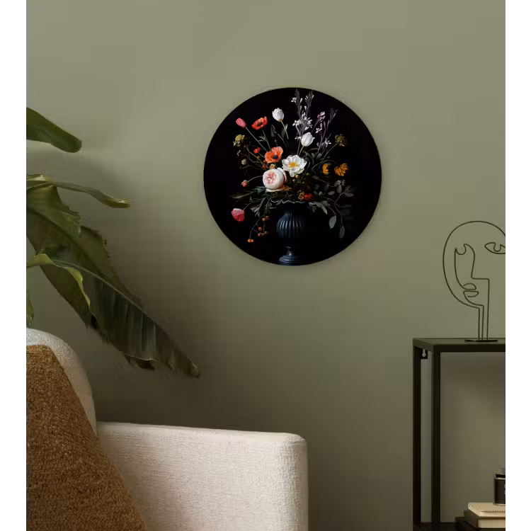 Bloemstuk - Vaas - Zwart Wandcirkel kunststof plaat 5mm dik klein -sfeer3