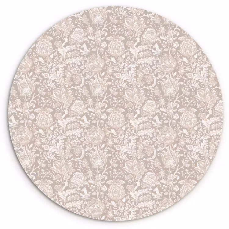 Bloemenprint - Grijs - Crème Wandcirkel kunststof plaat 5mm dik klein 188 -3d