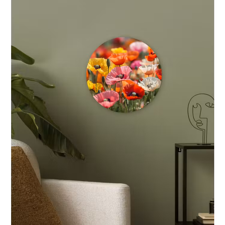 Bloemenveld - Klaprozen - Kleurrijk Wandcirkel kunststof plaat 5mm dik klein -sfeer3
