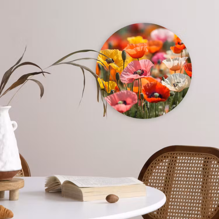 Bloemenveld - Klaprozen - Kleurrijk Wandcirkel kunststof plaat 5mm dik klein -sfeer4