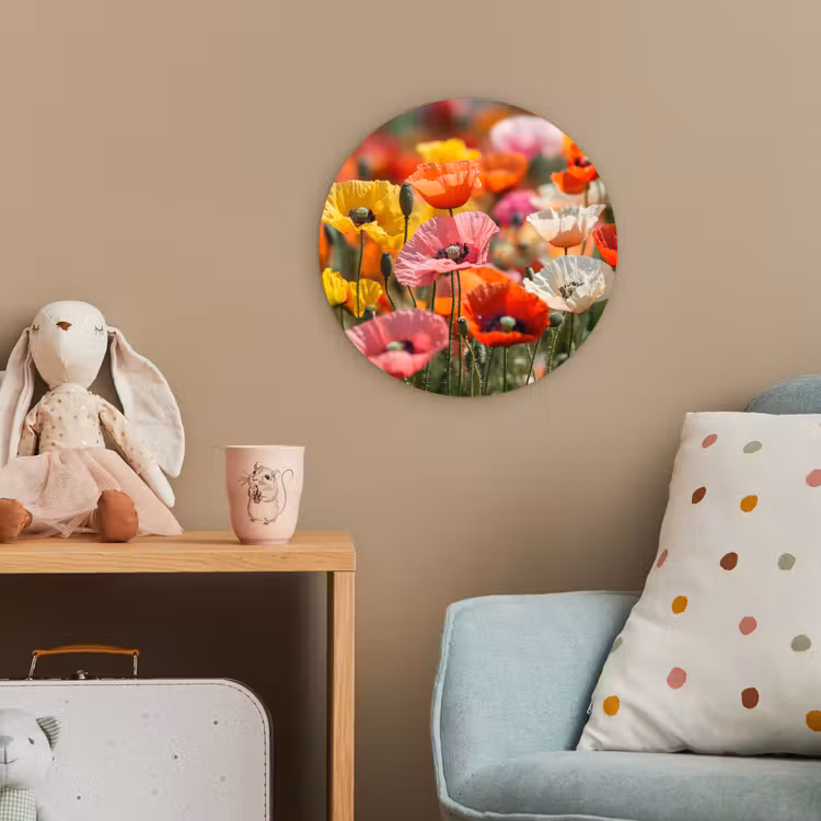 Bloemenveld - Klaprozen - Kleurrijk Wandcirkel kunststof plaat 5mm dik klein -tsfeer1_kind