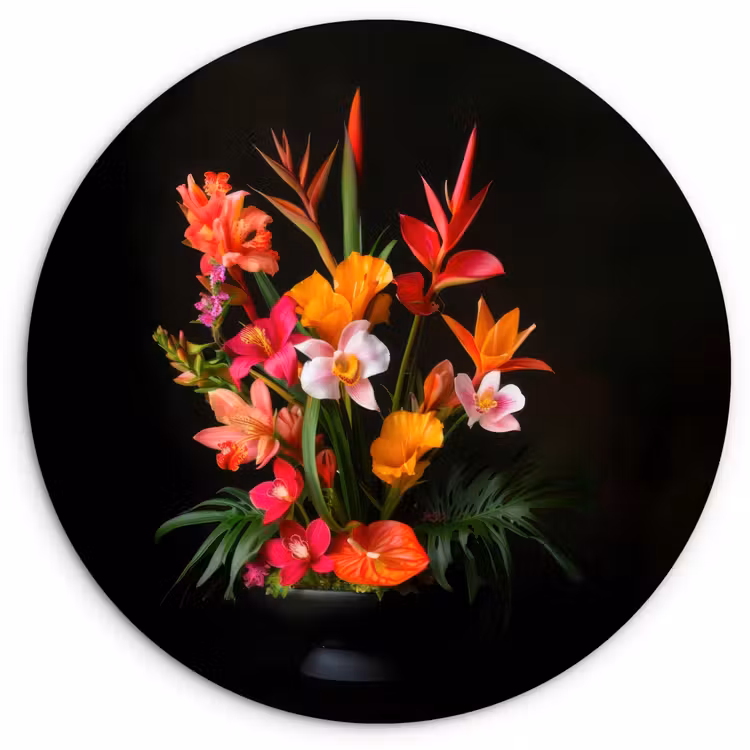 Boeket - Bloemen - Exotisch Wandcirkel kunststof plaat 5mm dik klein -3d