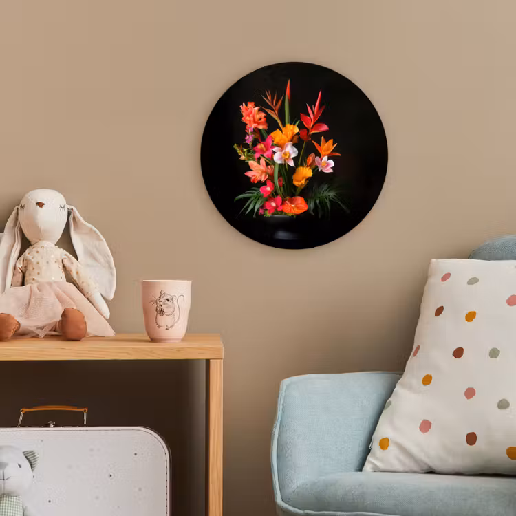 Boeket - Bloemen - Exotisch Wandcirkel kunststof plaat 5mm dik klein -tsfeer1_kind