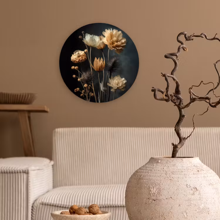 Boeket - Bloemen - Licht - Zwart Wandcirkel kunststof plaat 5mm dik klein -sfeer1