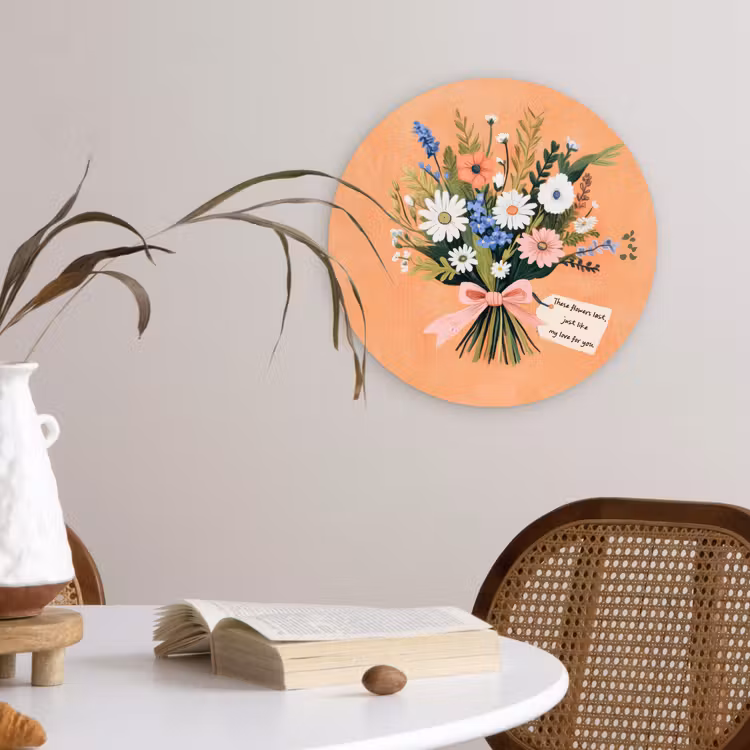 Boeket - Strikje - Quote Wandcirkel kunststof plaat 5mm dik klein -sfeer4