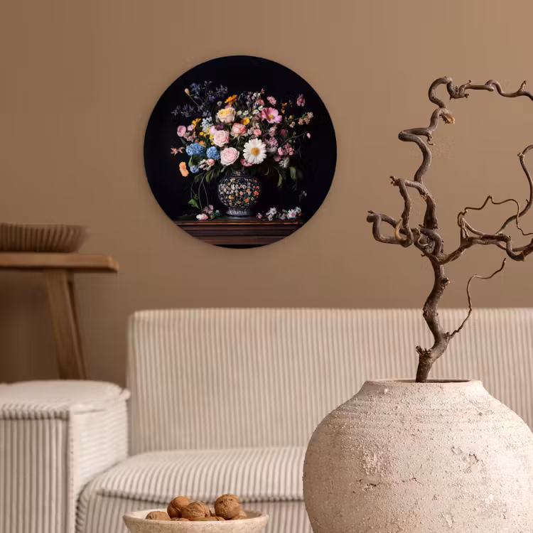 Bloemenvaas - Hout - Bloemen - Boeket Wandcirkel kunststof plaat 5mm dik klein -sfeer1