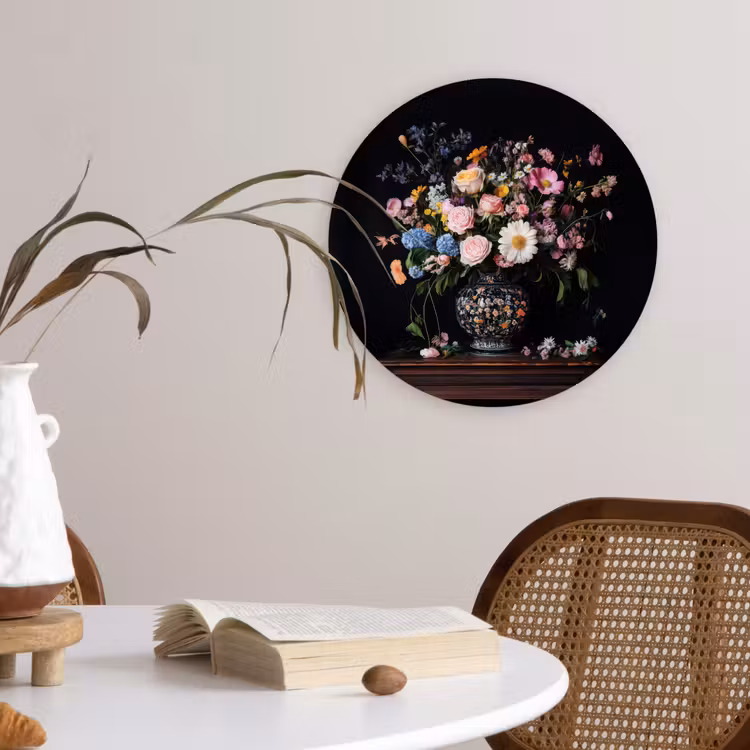 Bloemenvaas - Hout - Bloemen - Boeket Wandcirkel kunststof plaat 5mm dik klein -sfeer4