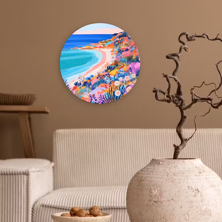 Bloemenweide - Zee - Zomers Wandcirkel kunststof plaat 5mm dik klein -sfeer1