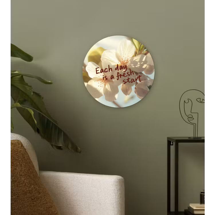Bloesems - Zonlicht - Quote - Wit Wandcirkel kunststof plaat 5mm dik klein -sfeer3