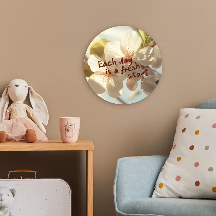 Bloesems - Zonlicht - Quote - Wit Wandcirkel kunststof plaat 5mm dik klein -tsfeer1_kind