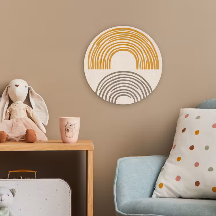 Bogen - Lijnen - Oranje - Minimalistisch Wandcirkel kunststof plaat 5mm dik klein -tsfeer1_kind