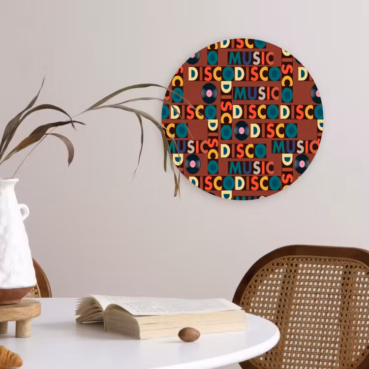 Bruin - Retro - Disco - Patroon Wandcirkel kunststof plaat 5mm dik klein 188 -sfeer4