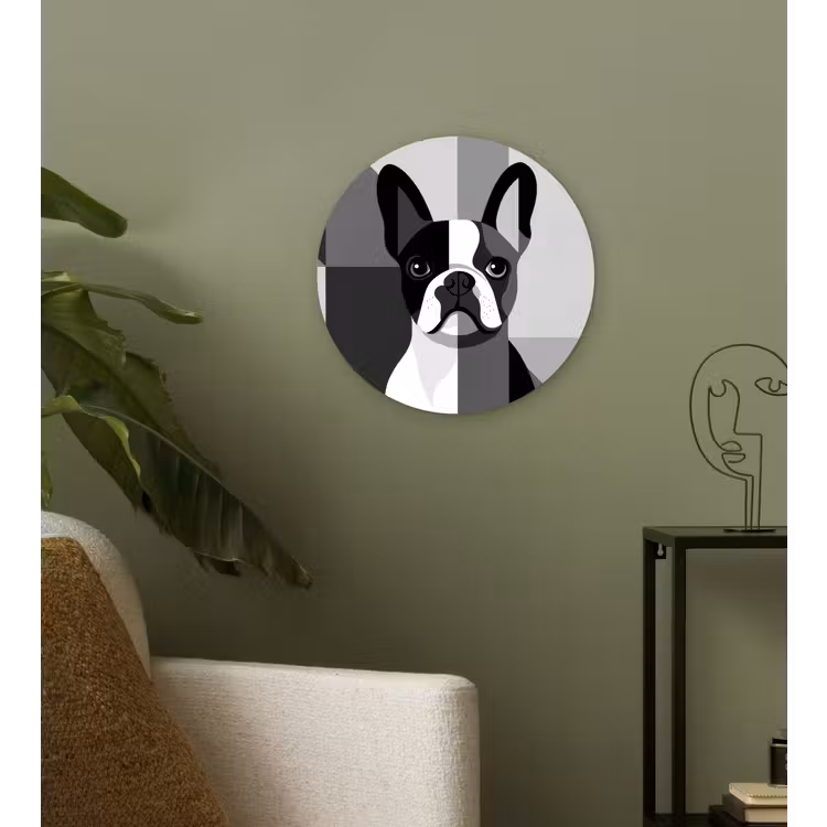 Buldog - Zwart - Abstract - Vlakken Wandcirkel kunststof plaat 5mm dik klein -sfeer3