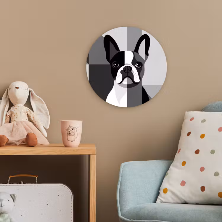 Buldog - Zwart - Abstract - Vlakken Wandcirkel kunststof plaat 5mm dik klein -tsfeer1_kind