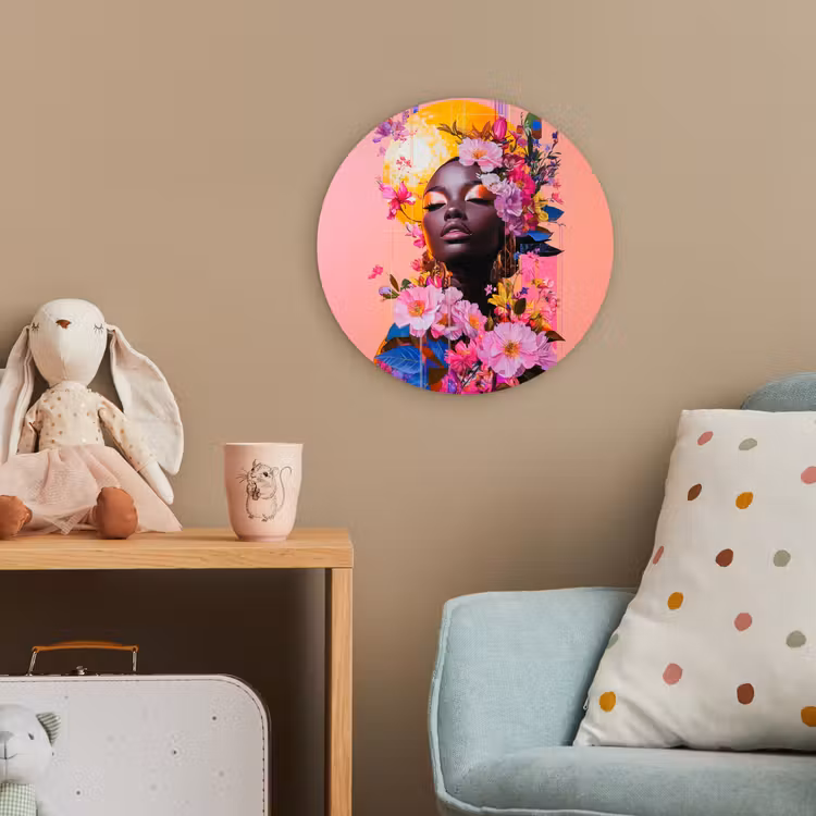 Kleurrijk - Bloemen - Vrouw - Zon Wandcirkel kunststof plaat 5mm dik klein -tsfeer1_kind