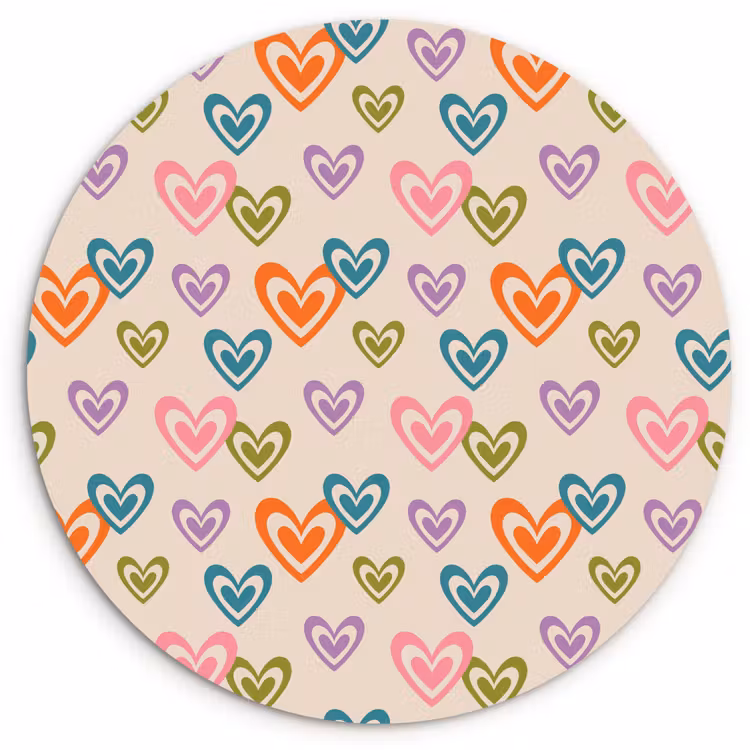 Kleurrijk - Hartjes - Patroon - Beige Wandcirkel kunststof plaat 5mm dik klein 188 -3d
