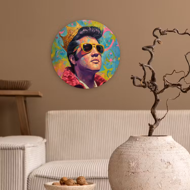 Kleurrijk portret - Kroon - Sterren Wandcirkel kunststof plaat 5mm dik klein -sfeer1