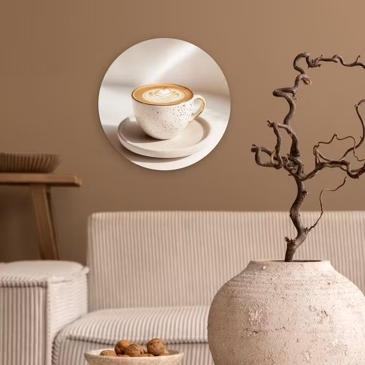 Cappuccino - Schuim - Schotel - Beige Wandcirkel kunststof plaat 5mm dik klein -sfeer1