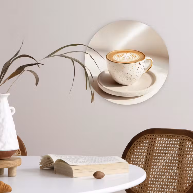 Cappuccino - Schuim - Schotel - Beige Wandcirkel kunststof plaat 5mm dik klein -sfeer4