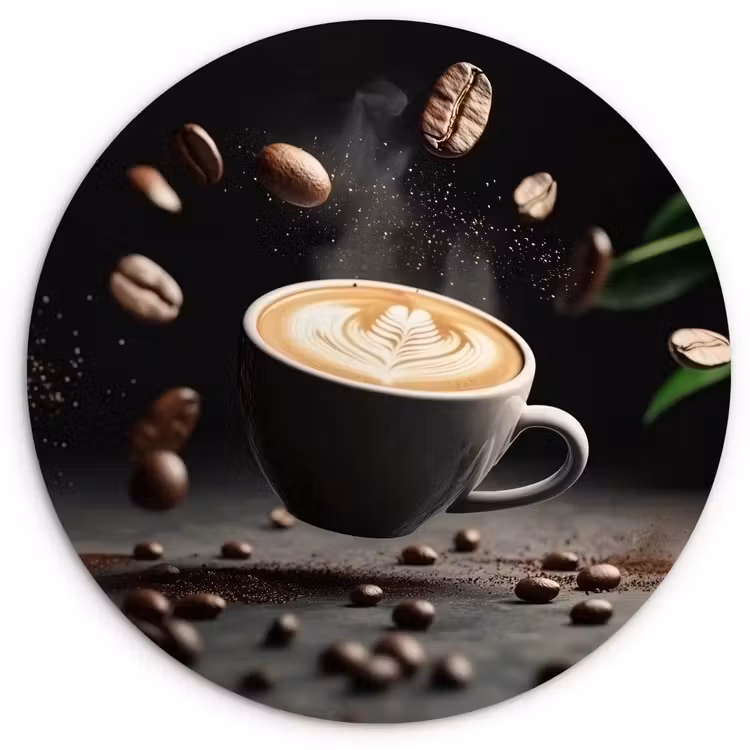 Cappuccino - Kop - Bonen - Bruin Wandcirkel kunststof plaat 5mm dik klein -3d