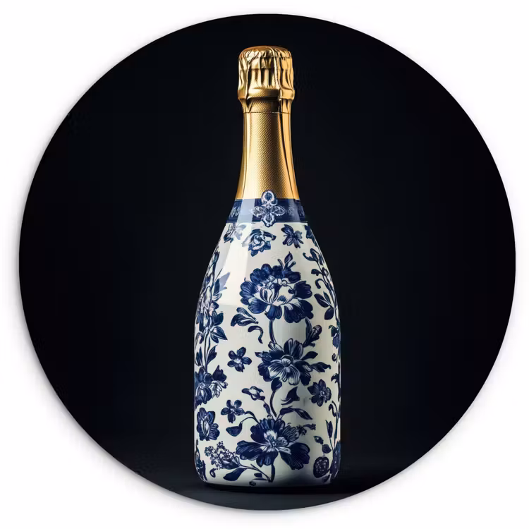 Champagne - Bloemen - Goud - Chique Wandcirkel kunststof plaat 5mm dik klein -3d