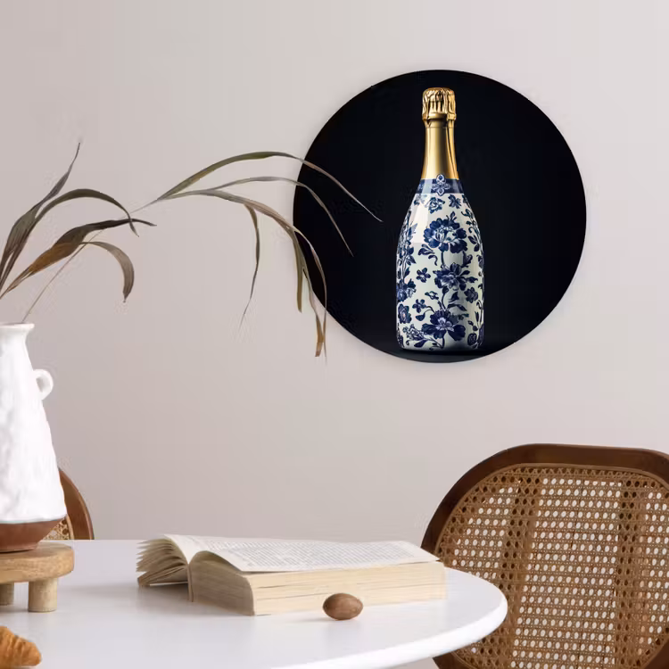 Champagne - Bloemen - Goud - Chique Wandcirkel kunststof plaat 5mm dik klein -sfeer4