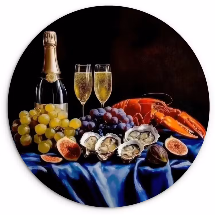 Champagne - Luxe - Oesters Wandcirkel kunststof plaat 5mm dik klein -3d