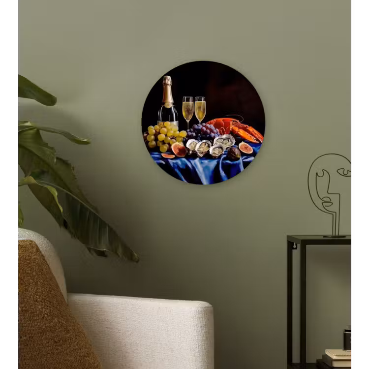 Champagne - Luxe - Oesters Wandcirkel kunststof plaat 5mm dik klein -sfeer3