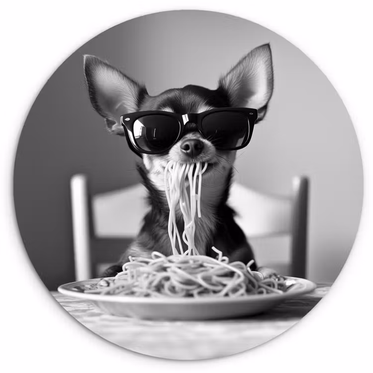 Chihuahua - Hond - Zonnebril - Humoristisch - Zwart - Wit - Spaghetti Wandcirkel kunststof plaat 5mm dik klein -3d
