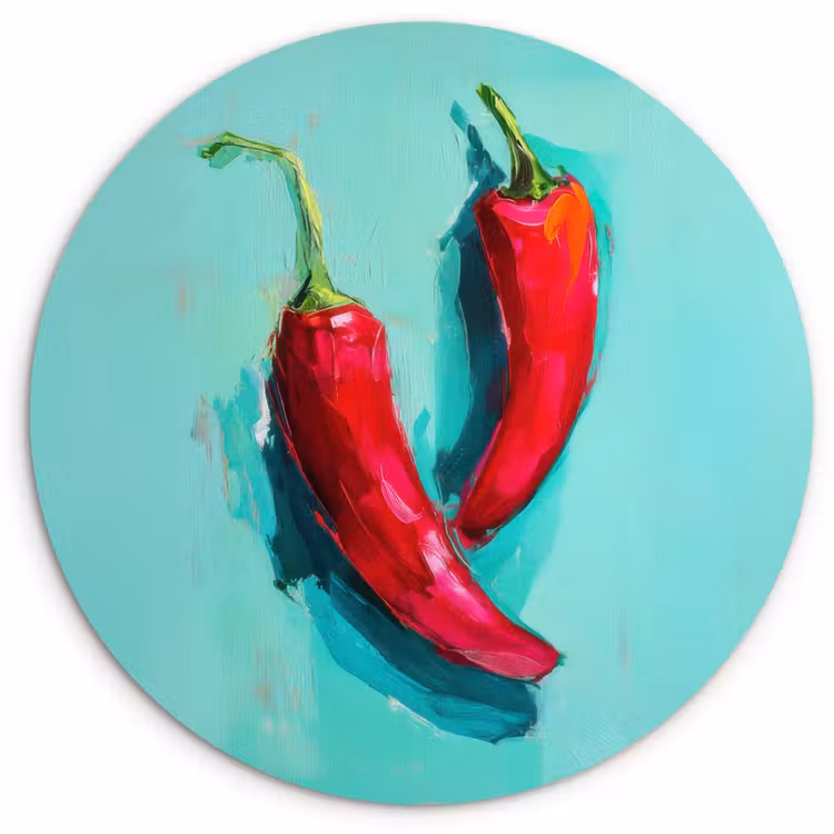 Chilipepers - Geverfd - Rood Wandcirkel kunststof plaat 5mm dik klein -3d