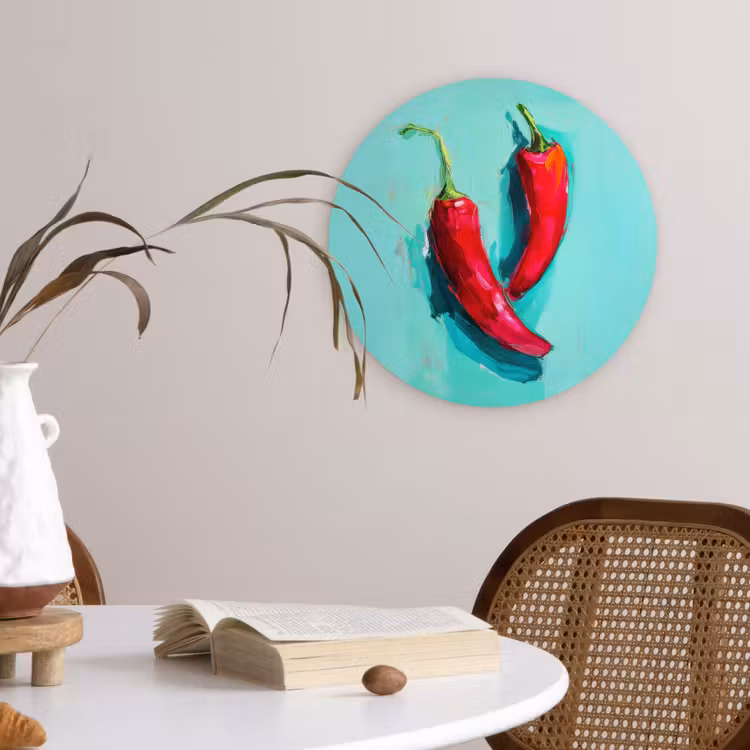 Chilipepers - Geverfd - Rood Wandcirkel kunststof plaat 5mm dik klein -sfeer4