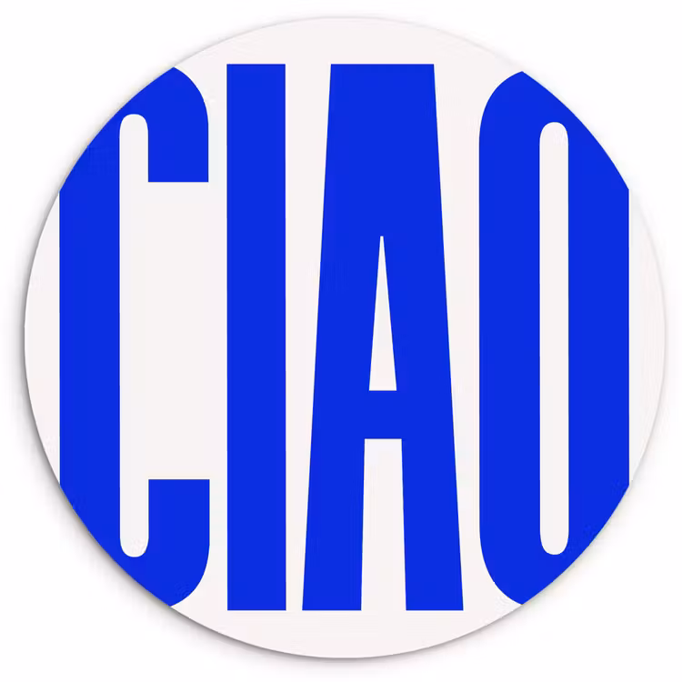 Ciao - Hoofdletters - Blauw - Minimalistisch Wandcirkel kunststof plaat 5mm dik klein -3d