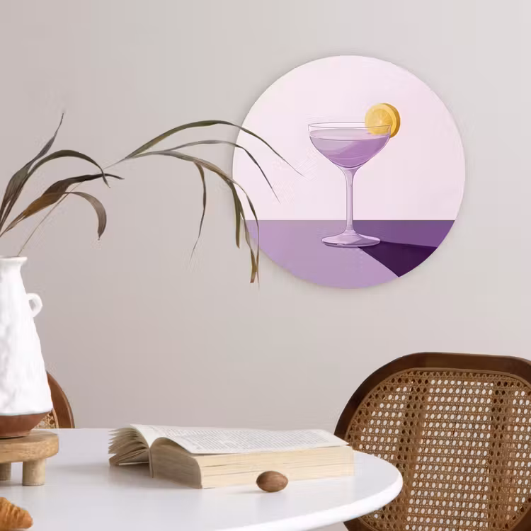 Cocktail - Paars - Minimalistisch - Citroen Wandcirkel kunststof plaat 5mm dik klein -sfeer4