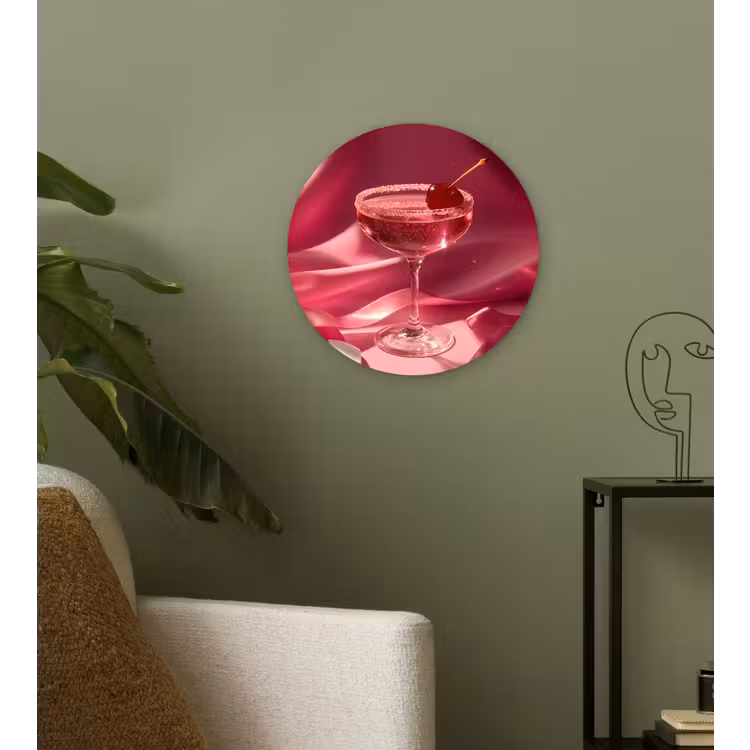 Cocktail - Pink - Luxe Wandcirkel kunststof plaat 5mm dik klein -sfeer3