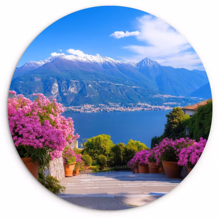 Lake Como - Italië - Landschap Wandcirkel kunststof plaat 5mm dik klein -3d