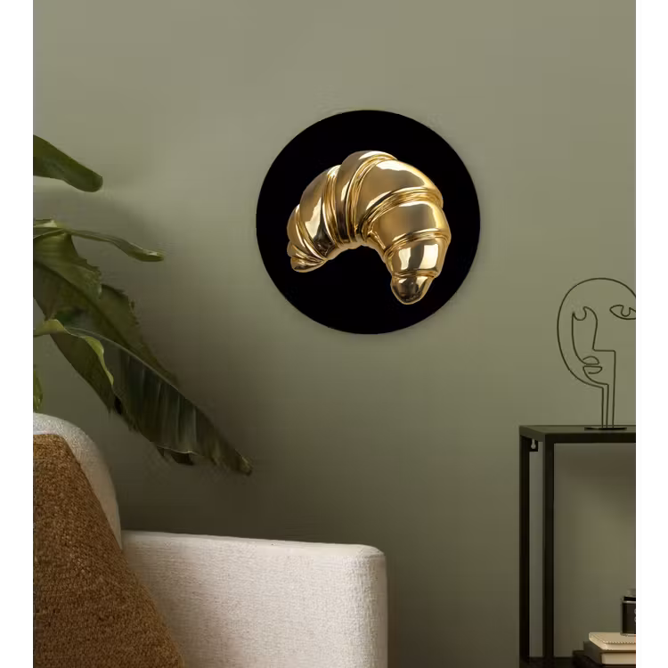 Croissant - Brood - Goud - Zwart Wandcirkel kunststof plaat 5mm dik klein -sfeer3