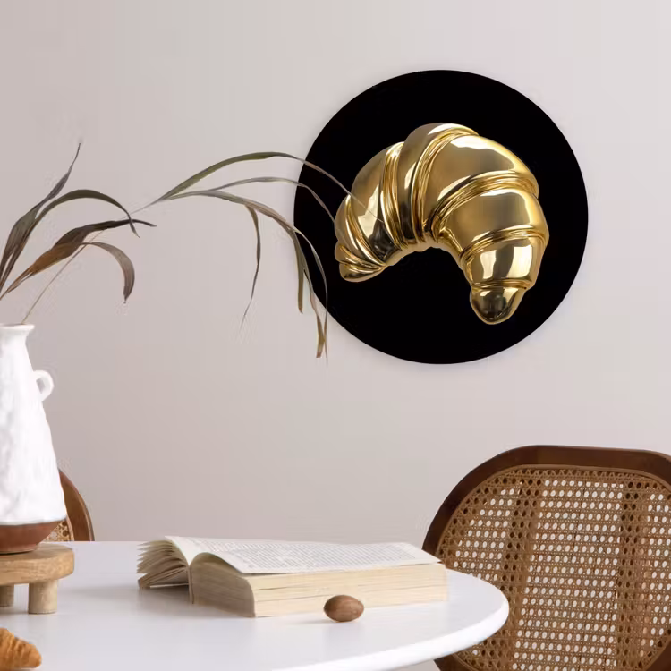 Croissant - Brood - Goud - Zwart Wandcirkel kunststof plaat 5mm dik klein -sfeer4
