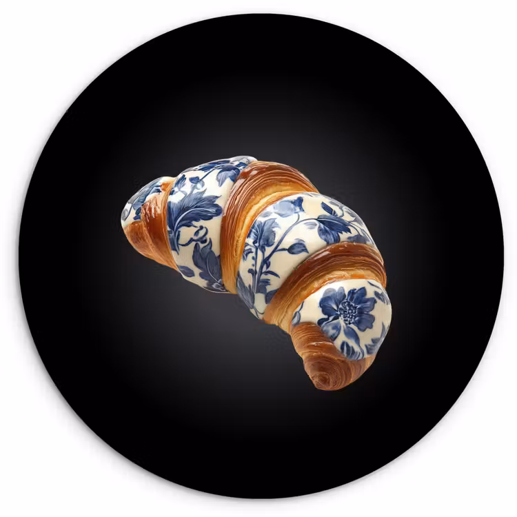 Croissant - Bloemenpatroon - Delftsblauw Wandcirkel kunststof plaat 5mm dik klein -3d