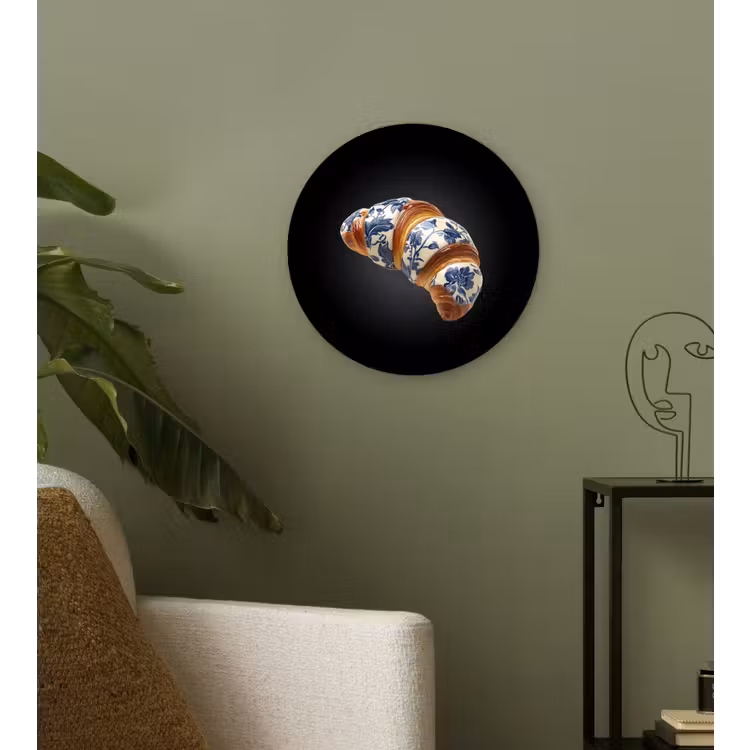Croissant - Bloemenpatroon - Delftsblauw Wandcirkel kunststof plaat 5mm dik klein -sfeer3