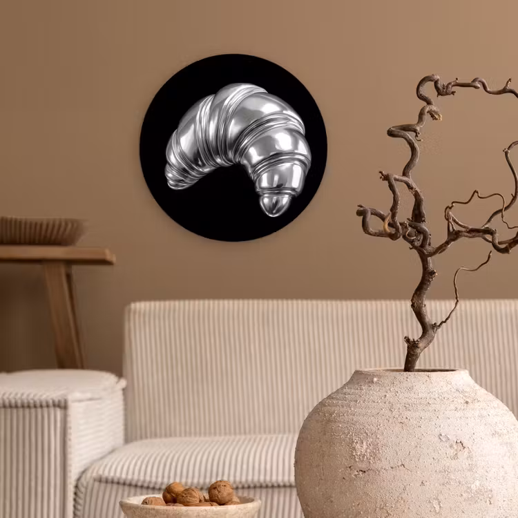 Croissant - Metaal - Zilver Wandcirkel kunststof plaat 5mm dik klein -sfeer1