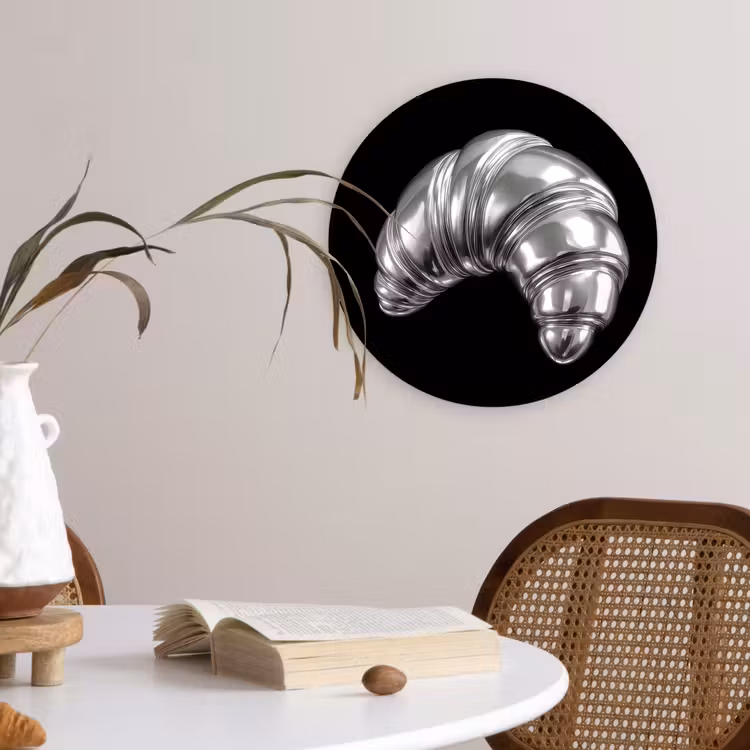 Croissant - Metaal - Zilver Wandcirkel kunststof plaat 5mm dik klein -sfeer4