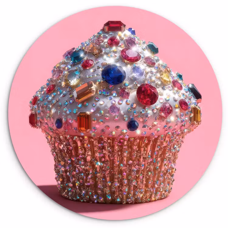 Cupcake - Kleurrijk - Edelstenen Wandcirkel kunststof plaat 5mm dik klein -3d