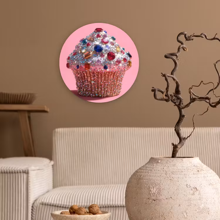 Cupcake - Kleurrijk - Edelstenen Wandcirkel kunststof plaat 5mm dik klein -sfeer1