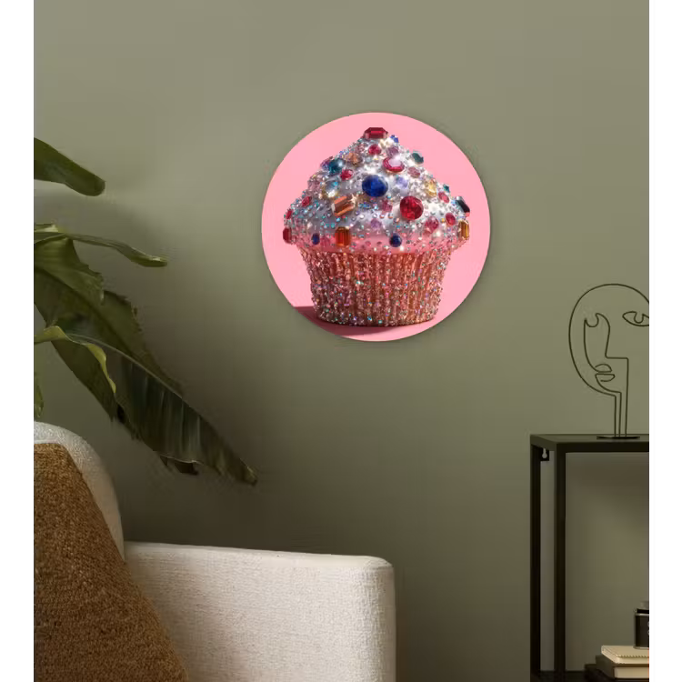 Cupcake - Kleurrijk - Edelstenen Wandcirkel kunststof plaat 5mm dik klein -sfeer3