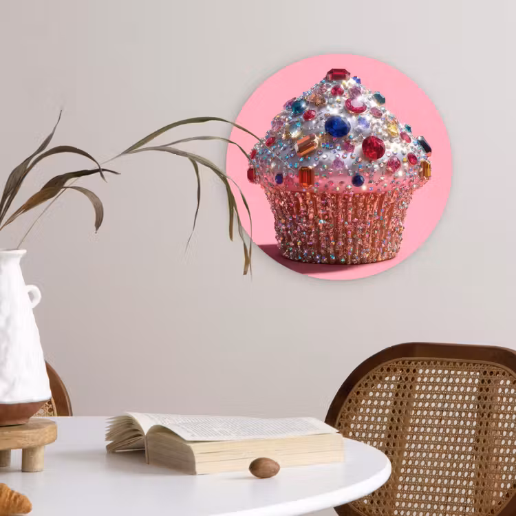 Cupcake - Kleurrijk - Edelstenen Wandcirkel kunststof plaat 5mm dik klein -sfeer4