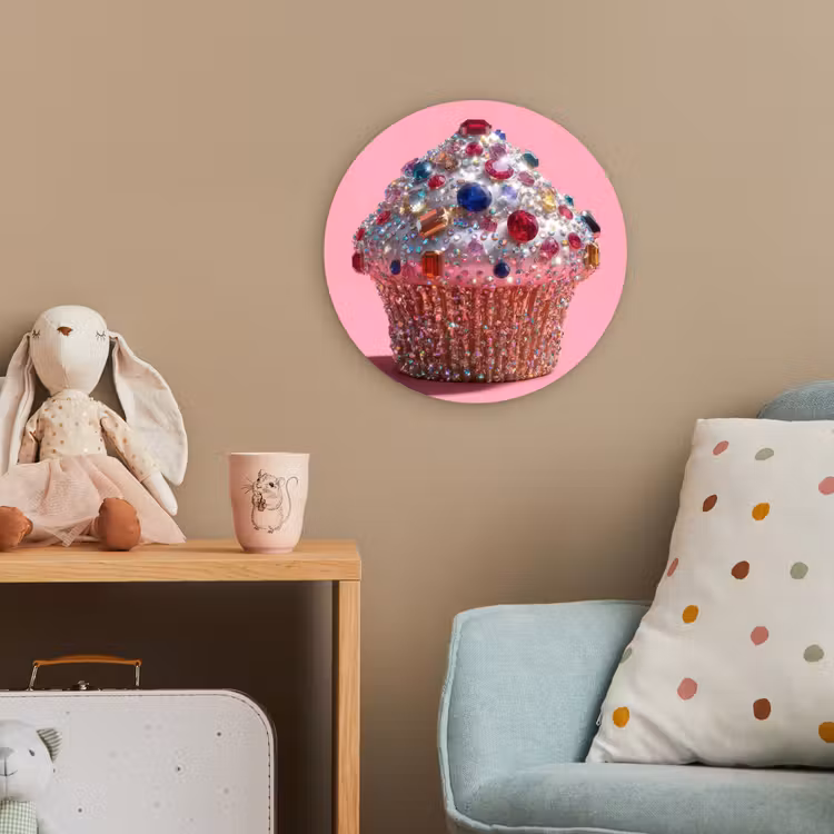 Cupcake - Kleurrijk - Edelstenen Wandcirkel kunststof plaat 5mm dik klein -tsfeer1_kind