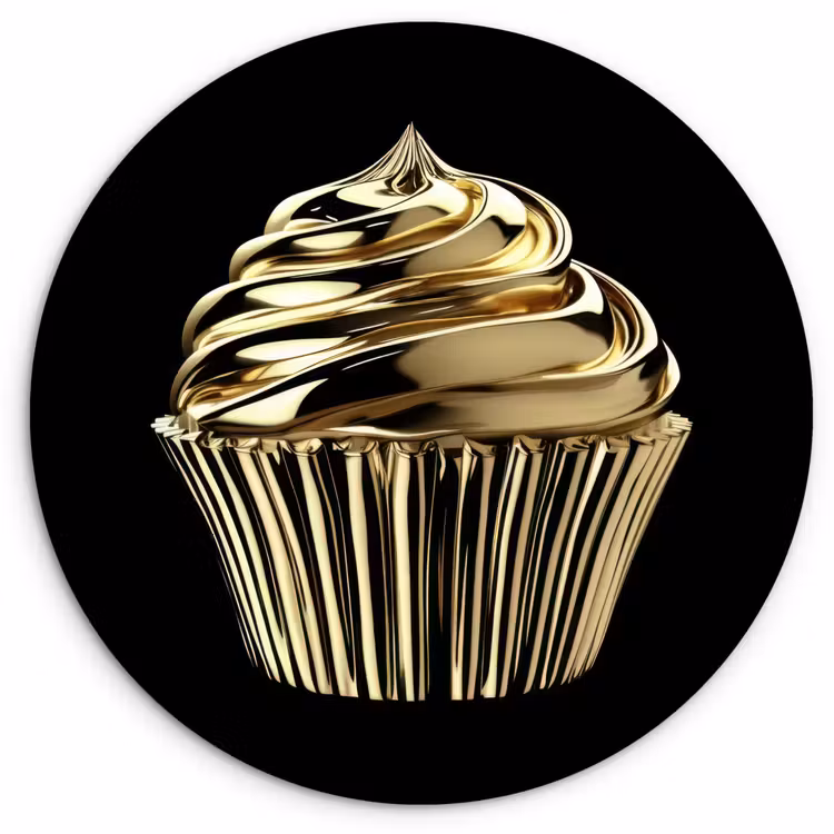 Cupcake - Eten - Goud - Zwart Wandcirkel kunststof plaat 5mm dik klein -3d