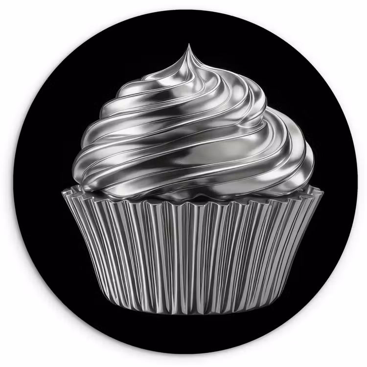 Cupcake - Luxueus - Zilver Wandcirkel kunststof plaat 5mm dik klein -3d