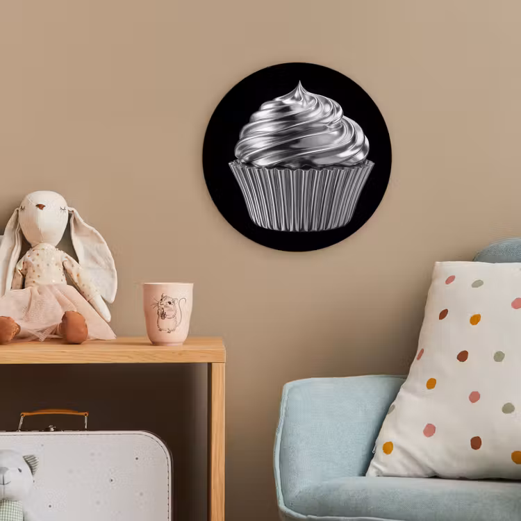 Cupcake - Luxueus - Zilver Wandcirkel kunststof plaat 5mm dik klein -tsfeer1_kind
