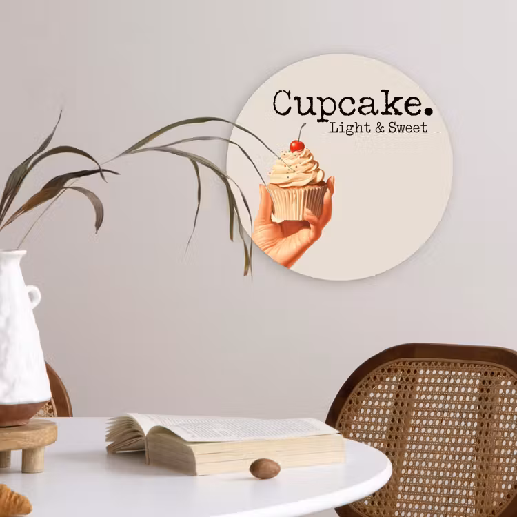 Cupcake - Zoet - Kers Wandcirkel kunststof plaat 5mm dik klein -sfeer4